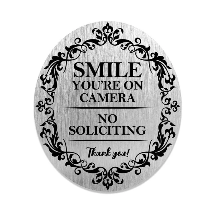 No Soliciting Sign Metal Self Adhesive Sign Silver_